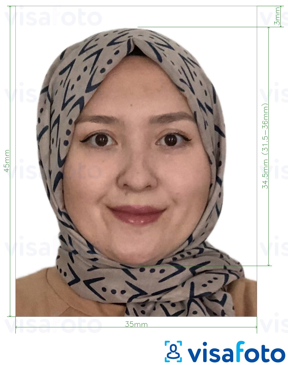 Exemples sur des photos pour Visa Afghanistan 35x45 mm (3,5x4,5 cm) avec les spécifications de taille exactes