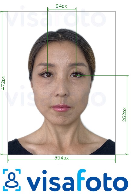 Exemples sur des photos pour Chine 354x472 pixels avec des yeux sur les lignes transversales avec les spécifications de taille exactes