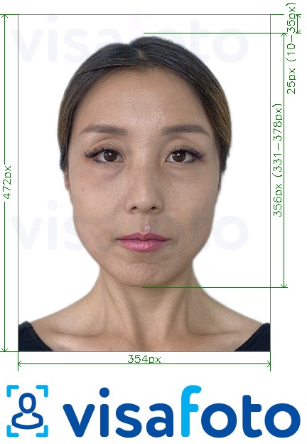 Exemples sur des photos pour Visa Chine en ligne 354x472 - 420x560 pixels avec les spécifications de taille exactes