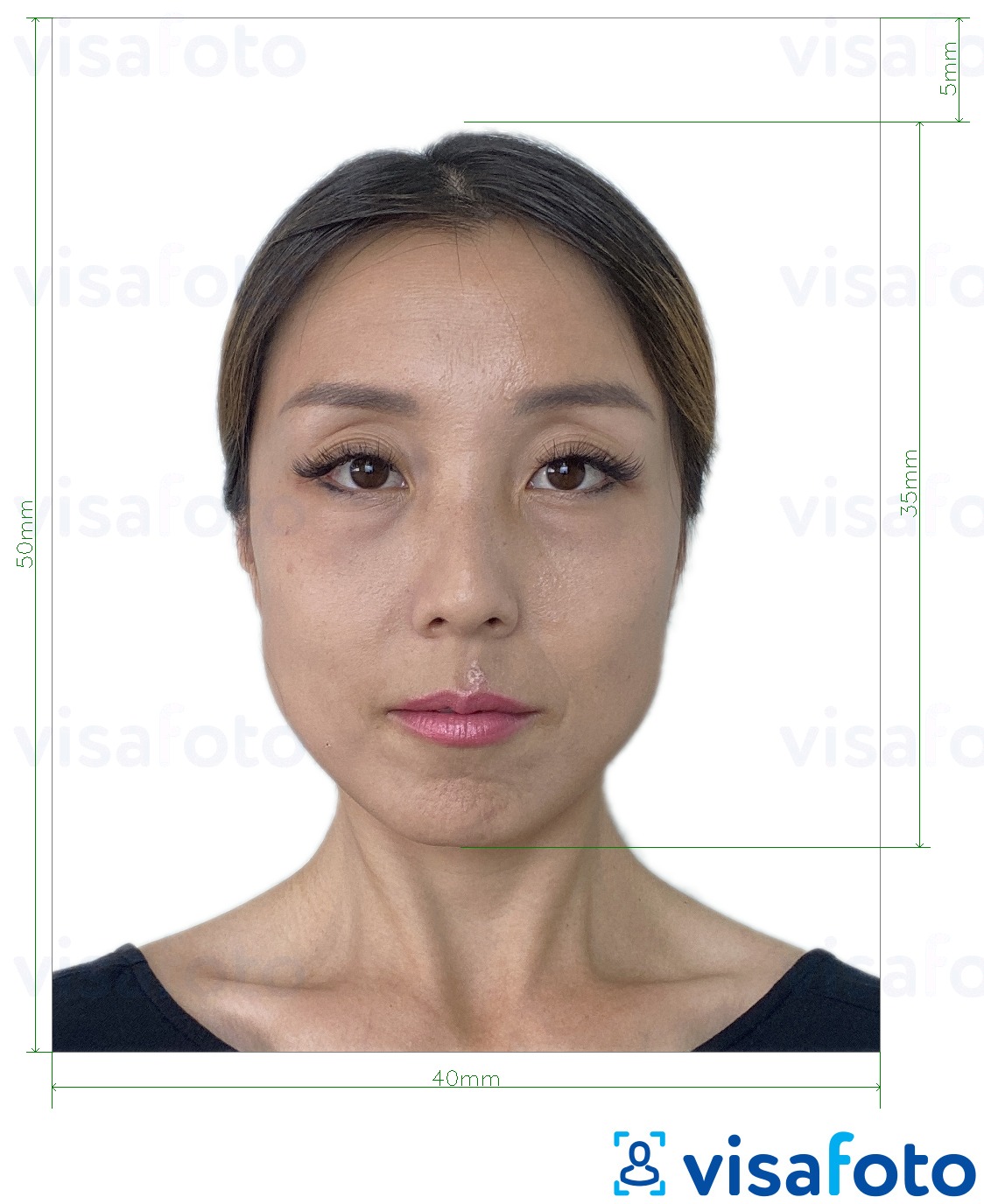 Exemples sur des photos pour Visa Hong Kong Visa 40x50 mm (4x5 cm) avec les spécifications de taille exactes