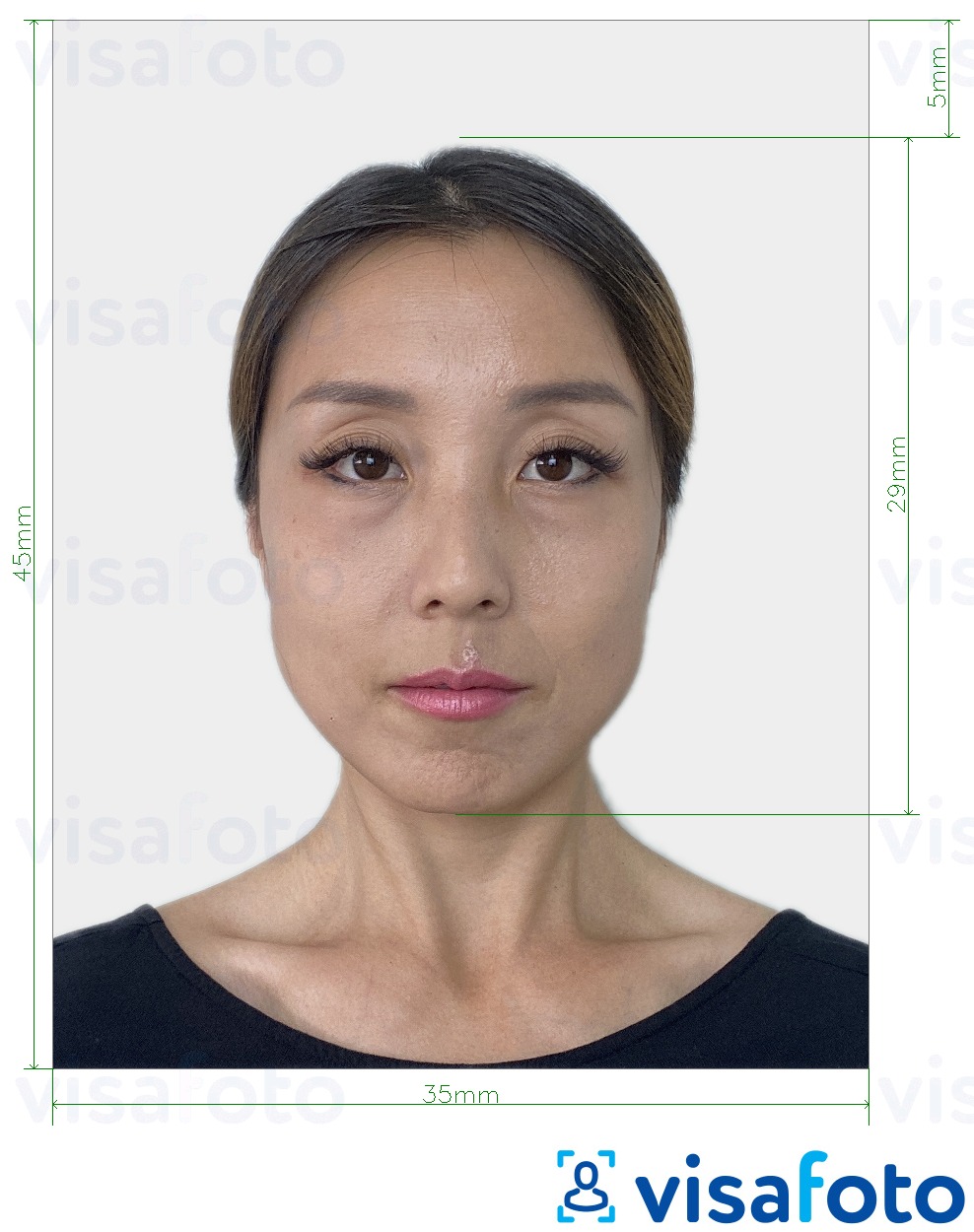 Exemples sur des photos pour Japon e-visa 35x45 mm avec les spécifications de taille exactes