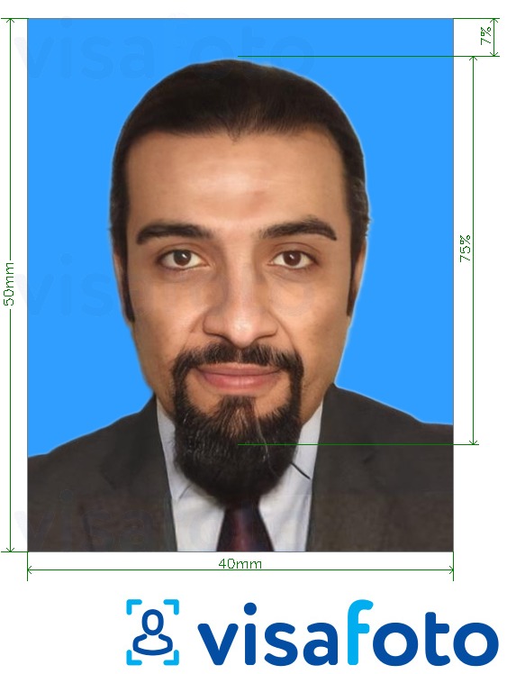 Exemples sur des photos pour Passeport du Koweït (première fois) 4x5 cm fond bleu avec les spécifications de taille exactes