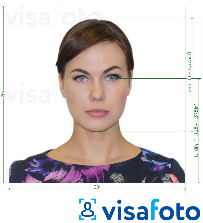 Exemples sur des photos pour Carte de passeport américain 2x2 pouces avec les spécifications de taille exactes