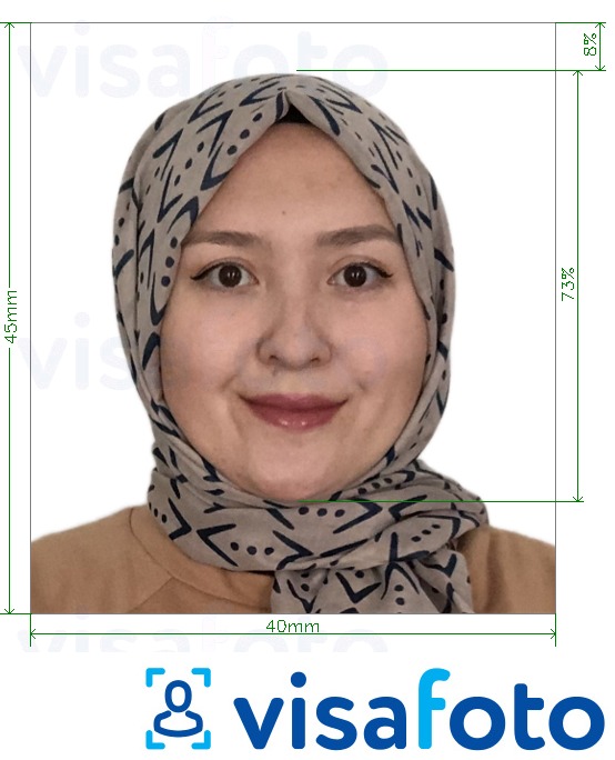 Exemples sur des photos pour Passeport Afghanistan 4x4,5 cm (40x45 mm) avec les spécifications de taille exactes