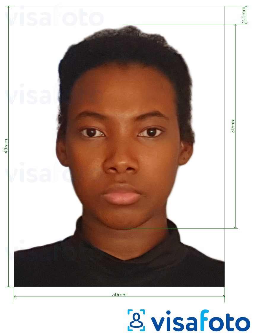 Exemples sur des photos pour Visa Angola 3x4 cm (30x40 mm) avec les spécifications de taille exactes