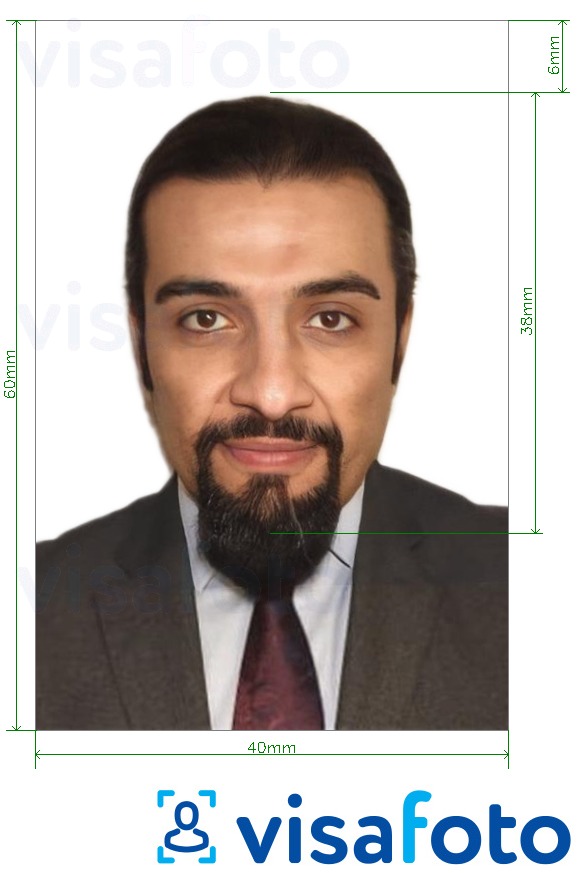 Exemples sur des photos pour Visa Bahreïn 4x6 cm (40x60 mm) avec les spécifications de taille exactes