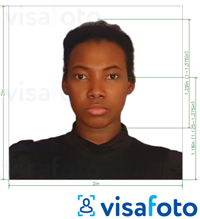 Exemples sur des photos pour Passeport Benin 2x2 pouces des Etats-Unis avec les spécifications de taille exactes