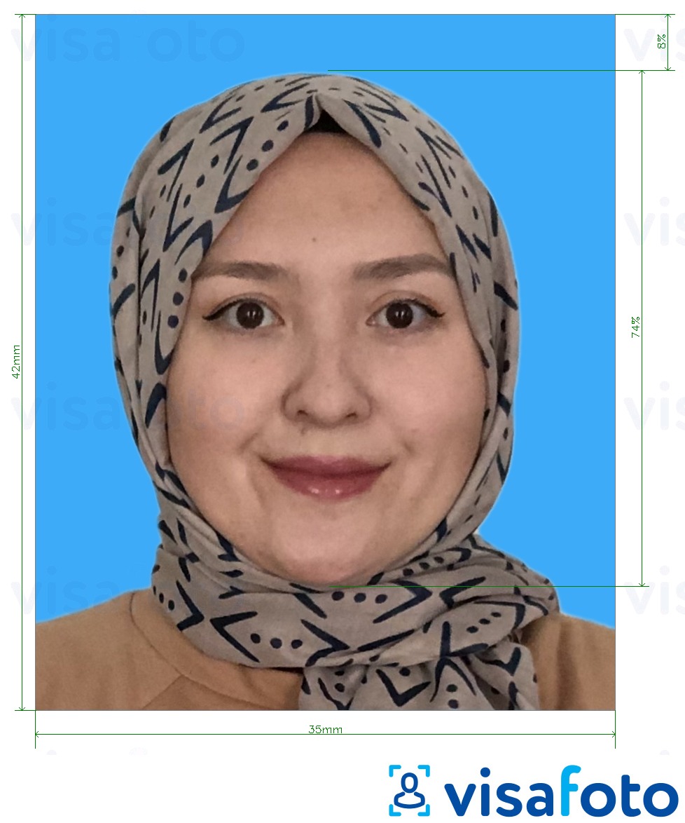Exemples sur des photos pour Certificat d'urgence du Brunei (Sijil Darurat) 3.5x4.2 cm (35x42 mm) avec les spécifications de taille exactes