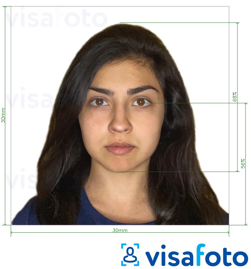Exemples sur des photos pour Visa Bolivie 3x3 cm avec les spécifications de taille exactes