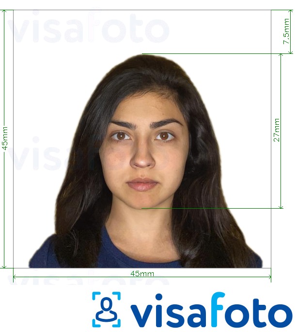 Exemples sur des photos pour Passeport chilien 4,5x4,5 cm avec les spécifications de taille exactes