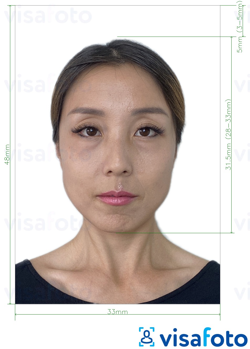 Exemples sur des photos pour Passeport chinois 33x48 mm avec les spécifications de taille exactes