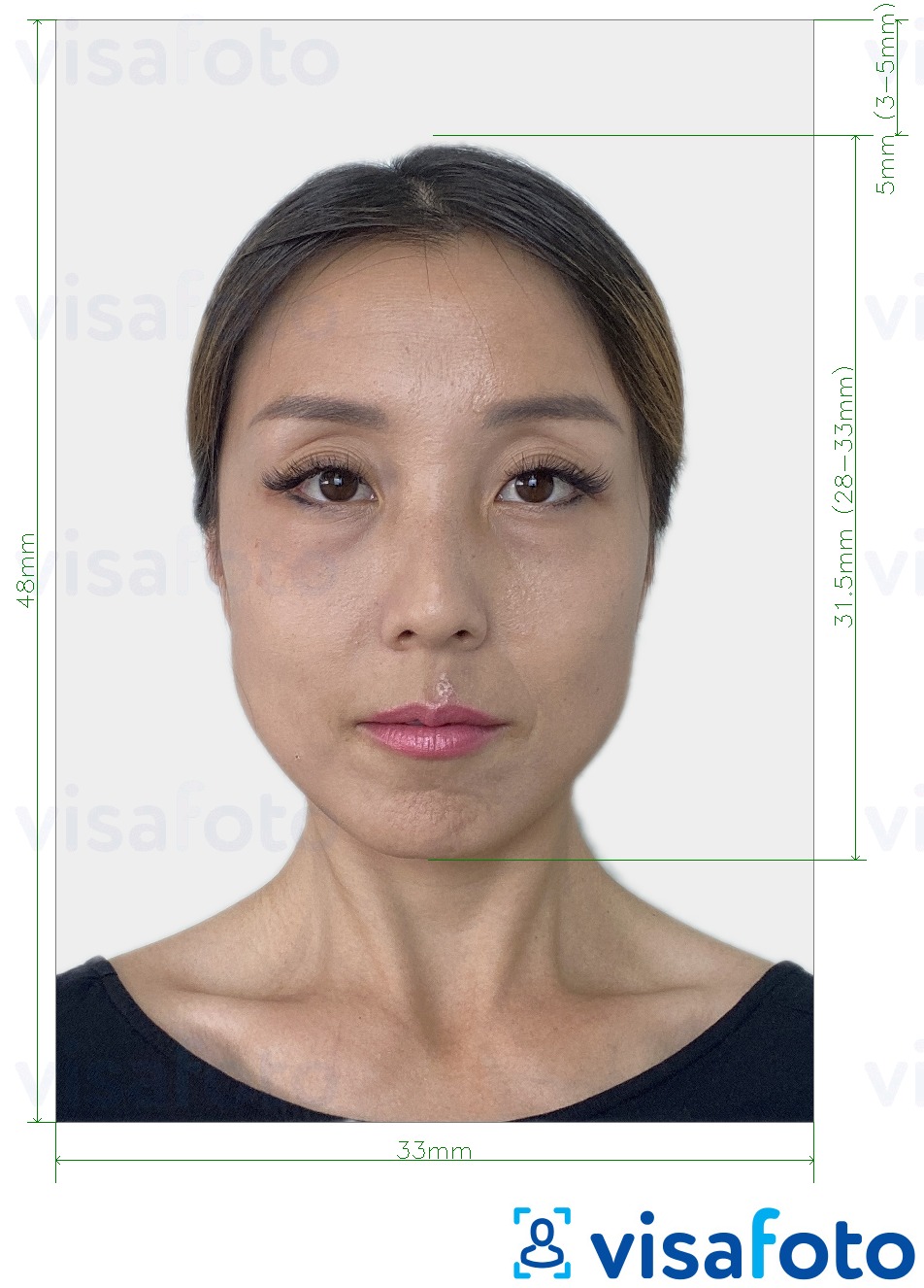 Exemples sur des photos pour Passeport chinois 33x48 mm fond gris clair avec les spécifications de taille exactes
