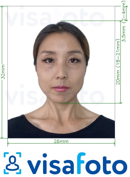 Exemples sur des photos pour Carte d'identité de résident chinois 26x32 mm avec les spécifications de taille exactes