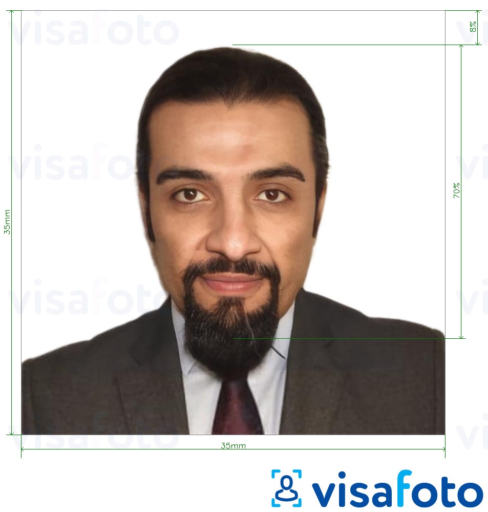 Exemples sur des photos pour Passeport djiboutien 3,5x3,5 cm (35x35 mm) avec les spécifications de taille exactes