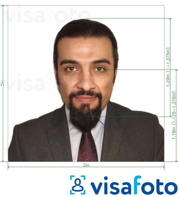 Exemples sur des photos pour Visa Djibouti 2x2 pouces (51x51 mm, 5x5 cm) avec les spécifications de taille exactes