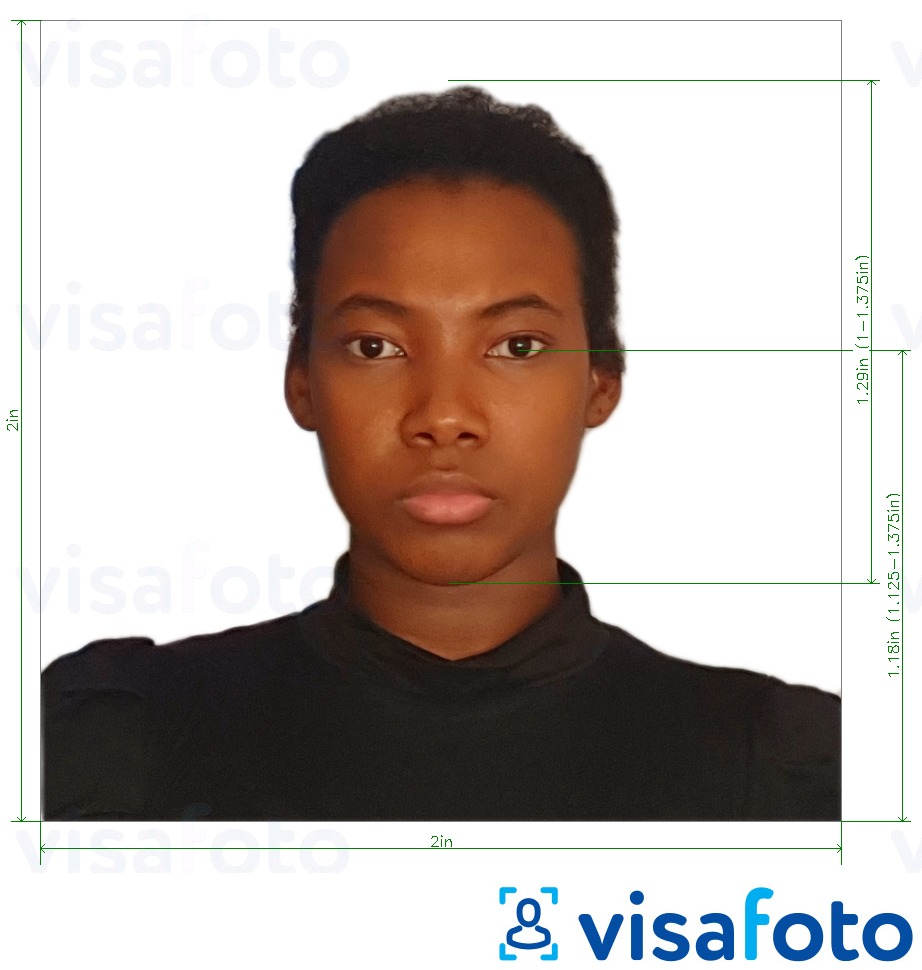 Exemples sur des photos pour Passeport République dominicaine 2x2 pouces avec les spécifications de taille exactes