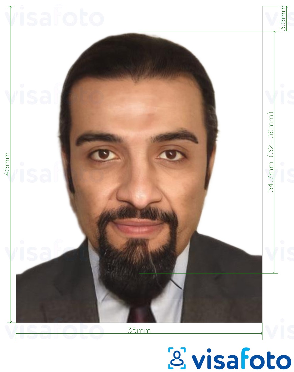 Exemples sur des photos pour Visa Algérie 35x45 mm (3,5x4,5 cm) avec les spécifications de taille exactes