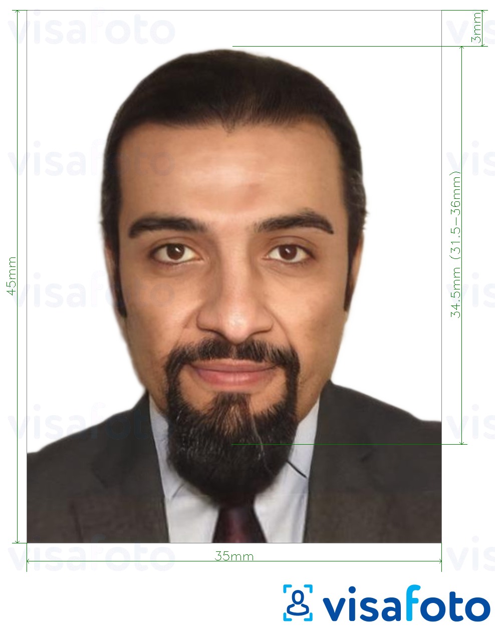 Exemples sur des photos pour Éthiopie e-visa en ligne 35x45 mm (3,5x4,5 cm) avec les spécifications de taille exactes