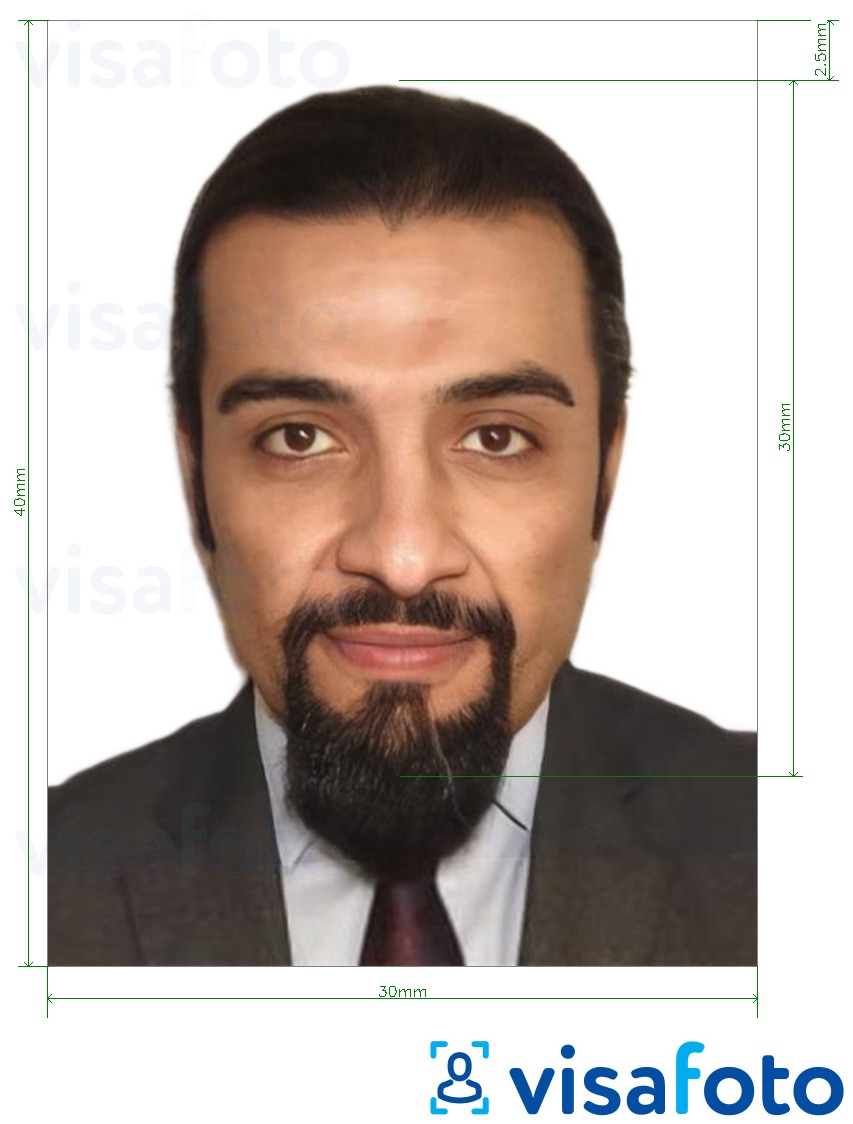 Exemples sur des photos pour Visa pour l'Ethiopie hors ligne 3x4 cm (30x40 mm) avec les spécifications de taille exactes