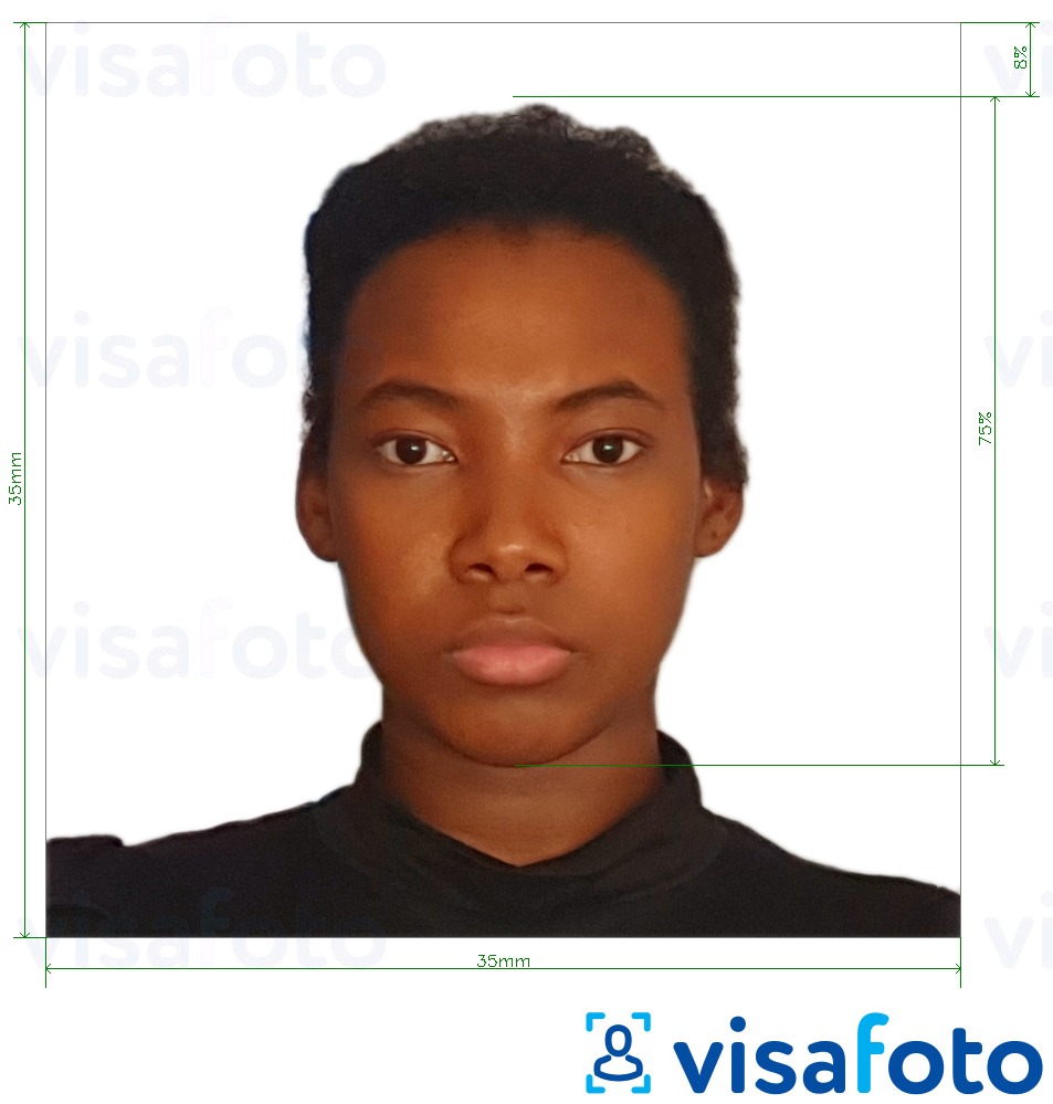 Exemples sur des photos pour Visa Gabon 35x35 mm (3.5x3.5 cm) avec les spécifications de taille exactes