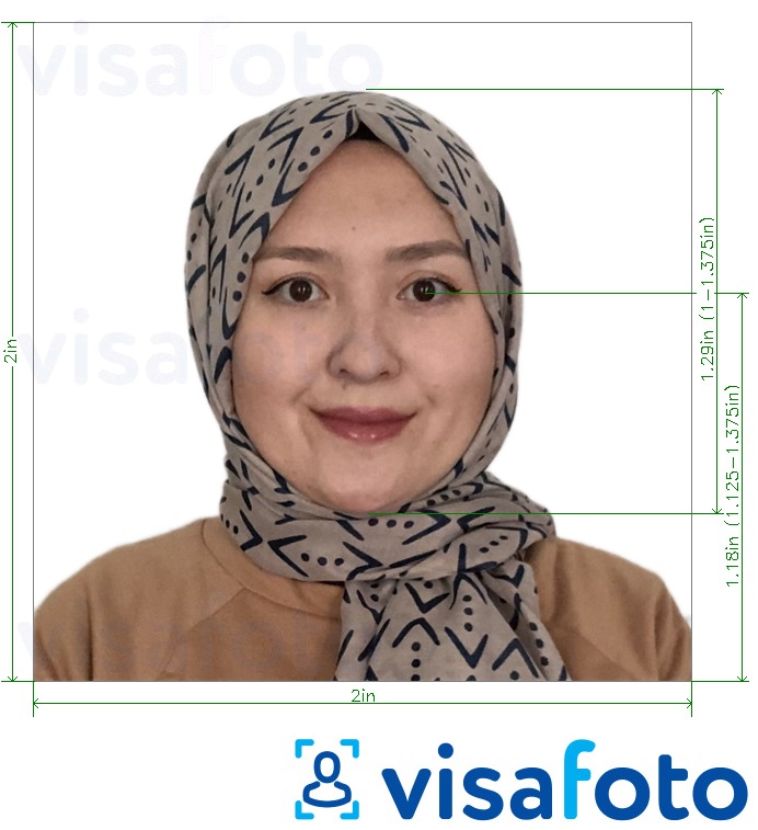 Exemples sur des photos pour Visa Indonésie 2x2 pouces (51x51 mm) avec les spécifications de taille exactes