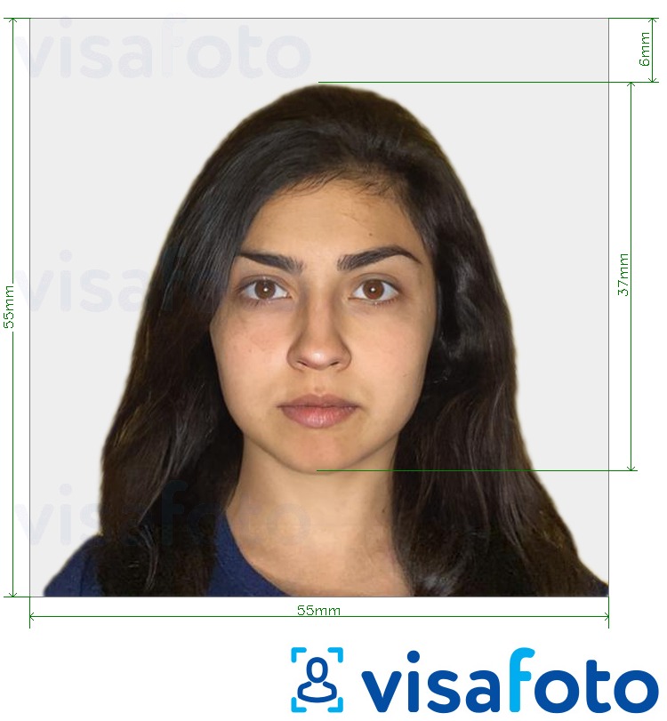 Exemples sur des photos pour Visa Israël 55x55mm (habituellement de l'Inde) avec les spécifications de taille exactes