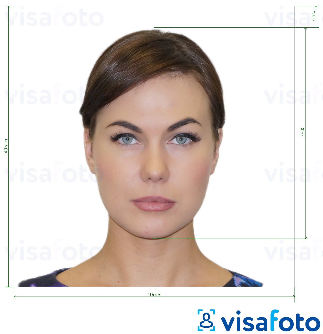 Exemples sur des photos pour Italie Passeport 40x40 mm (LA consulat) 4x4 cm avec les spécifications de taille exactes