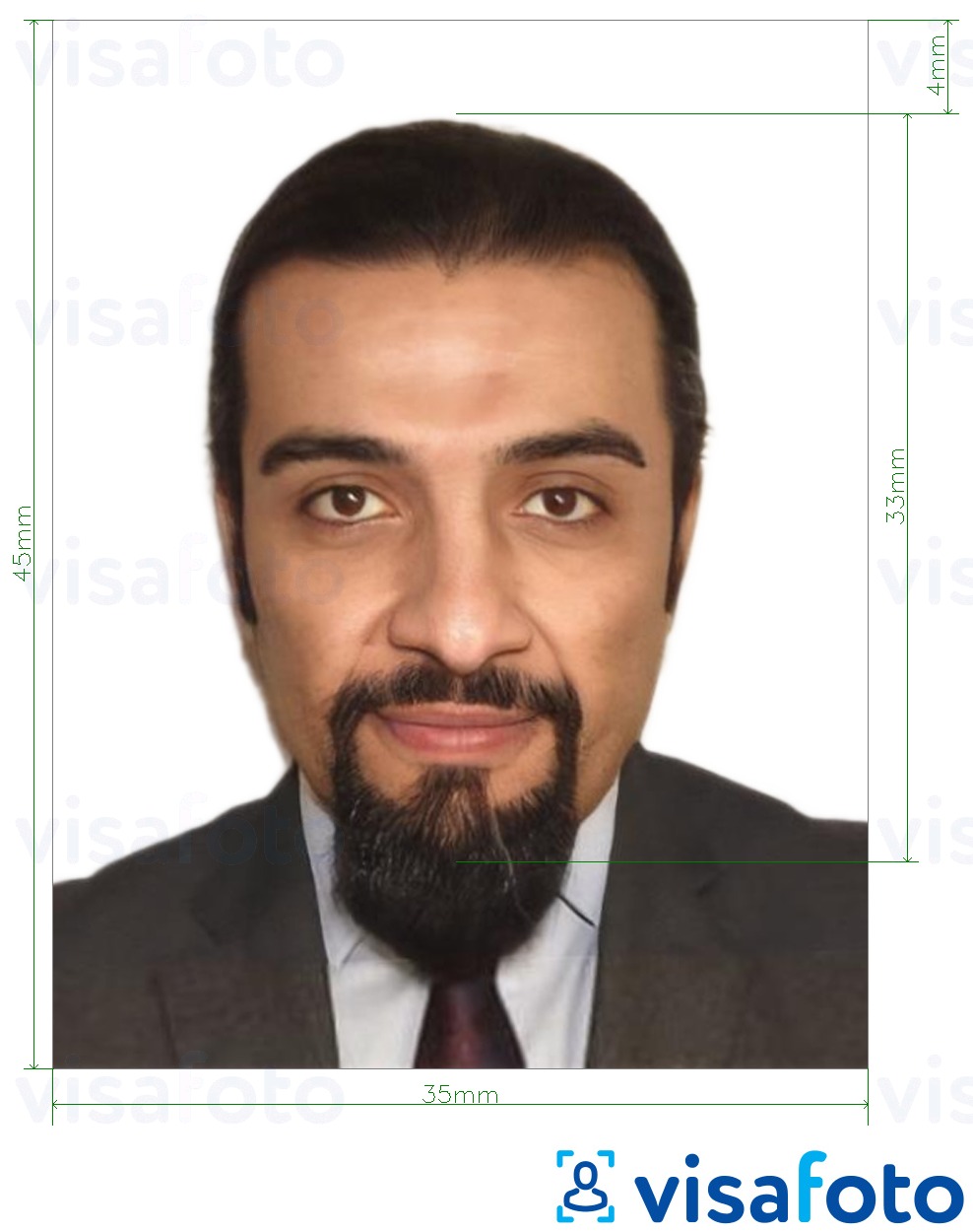 Exemples sur des photos pour Passeport jordanien 3,5x4,5 cm (35x45 mm) avec les spécifications de taille exactes