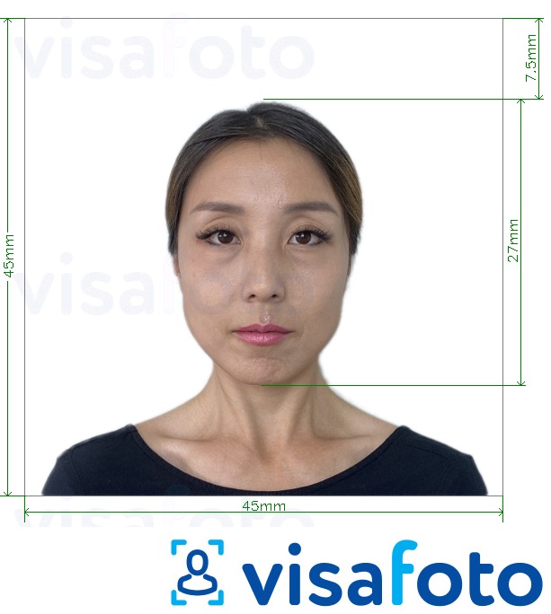 Exemples sur des photos pour Visa Japonais 45x45mm, tête 27 mm avec les spécifications de taille exactes
