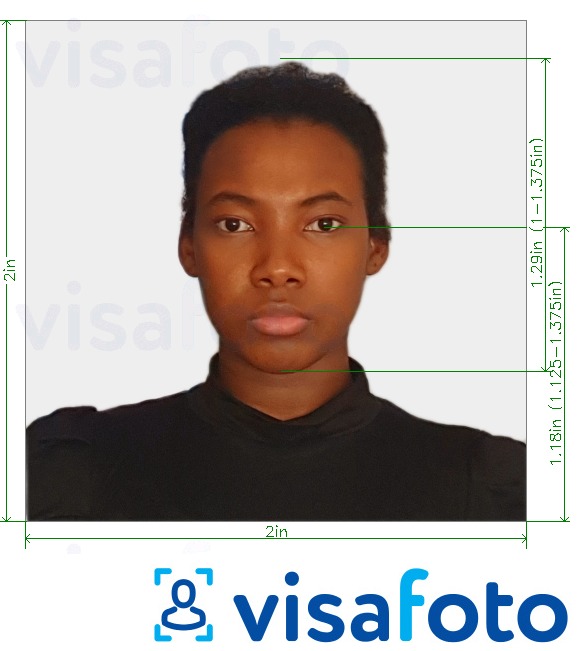 Exemples sur des photos pour Passeport kenyan 2x2 pouces (51x51 mm, 5x5 cm) avec les spécifications de taille exactes