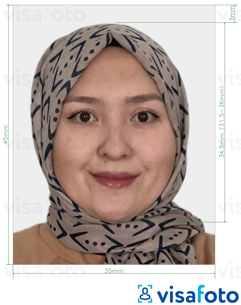 Exemples sur des photos pour Visa Kirghizistan 35x45 mm (3,5x4,5 cm) avec les spécifications de taille exactes