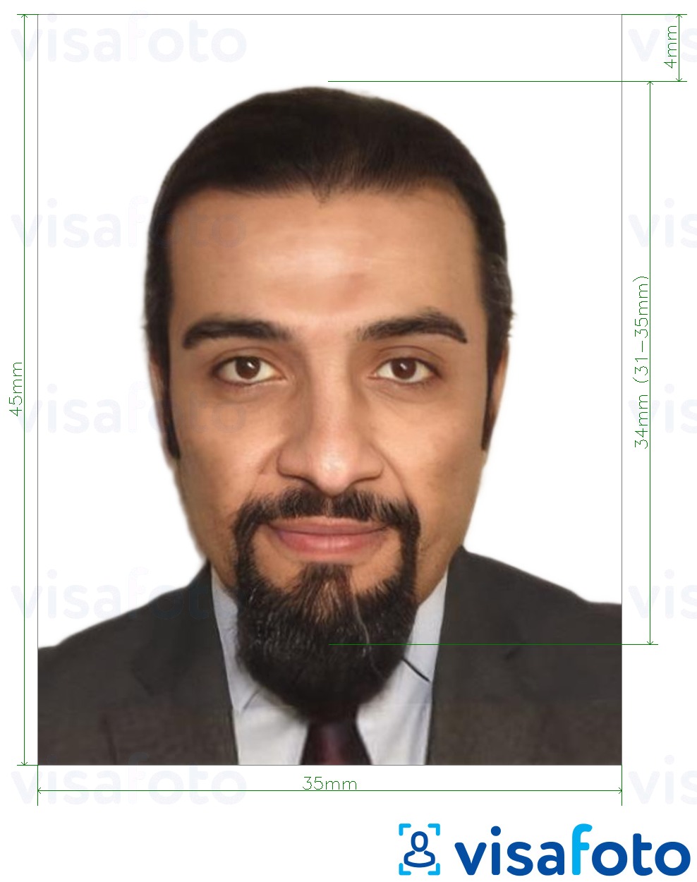 Exemples sur des photos pour Koweït visa 35x45 mm avec les spécifications de taille exactes