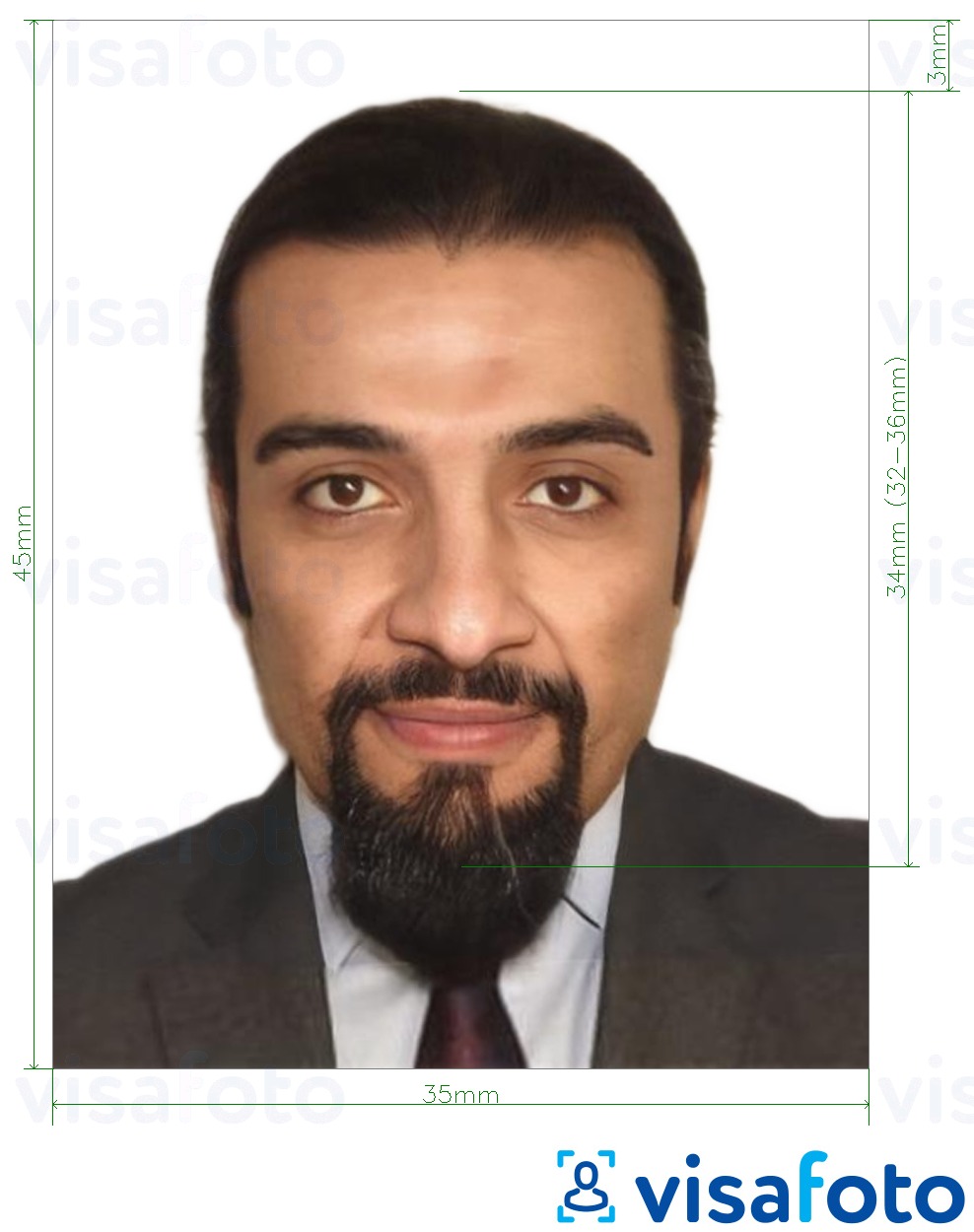 Exemples sur des photos pour Passeport libanais 3,5x4,5 cm (35x45 mm) avec les spécifications de taille exactes