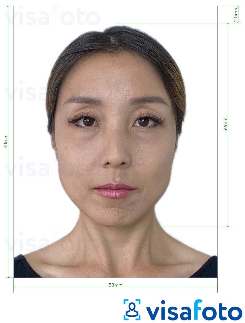 Exemples sur des photos pour Visa Mongolie 3x4 cm (30x40 mm) avec les spécifications de taille exactes