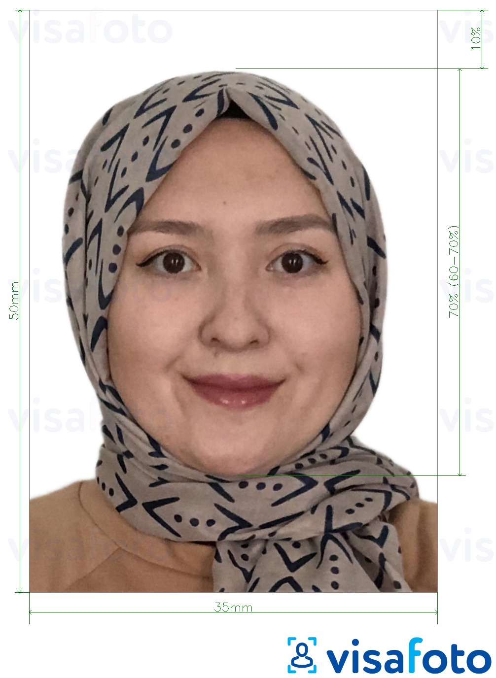 Exemples sur des photos pour Visa Malaisie Visa 35x50 mm fond blanc avec les spécifications de taille exactes