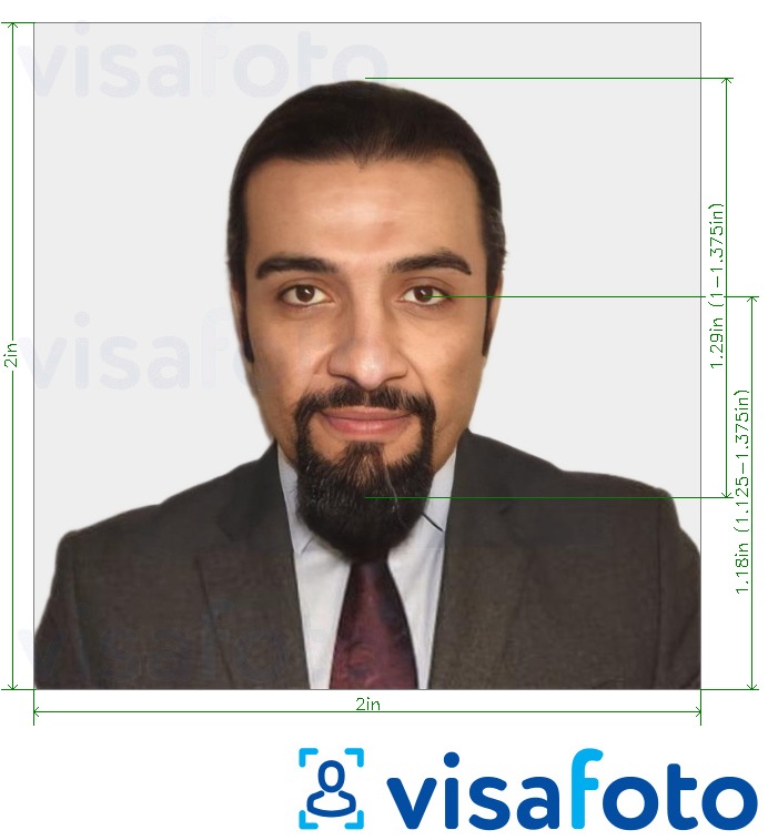 Exemples sur des photos pour Passeport Qatar 2x2 pouces (51x51 mm) avec les spécifications de taille exactes