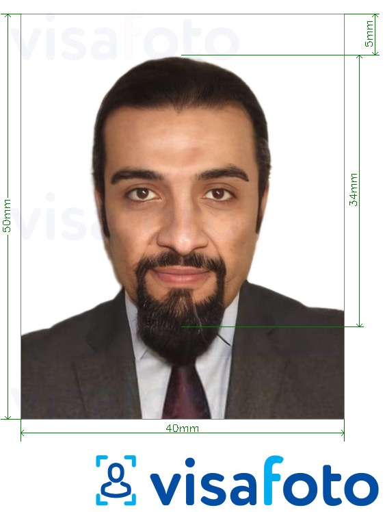 Exemples sur des photos pour Passeport Soudan 40x50 mm (4x5 cm) avec les spécifications de taille exactes