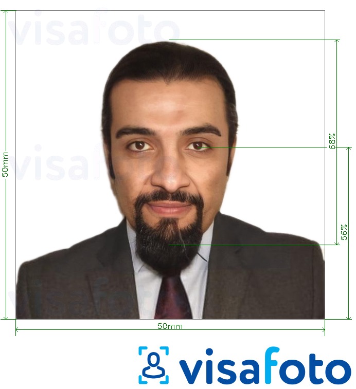 Exemples sur des photos pour Passeport tchadien 50x50mm (5x5 cm) avec les spécifications de taille exactes