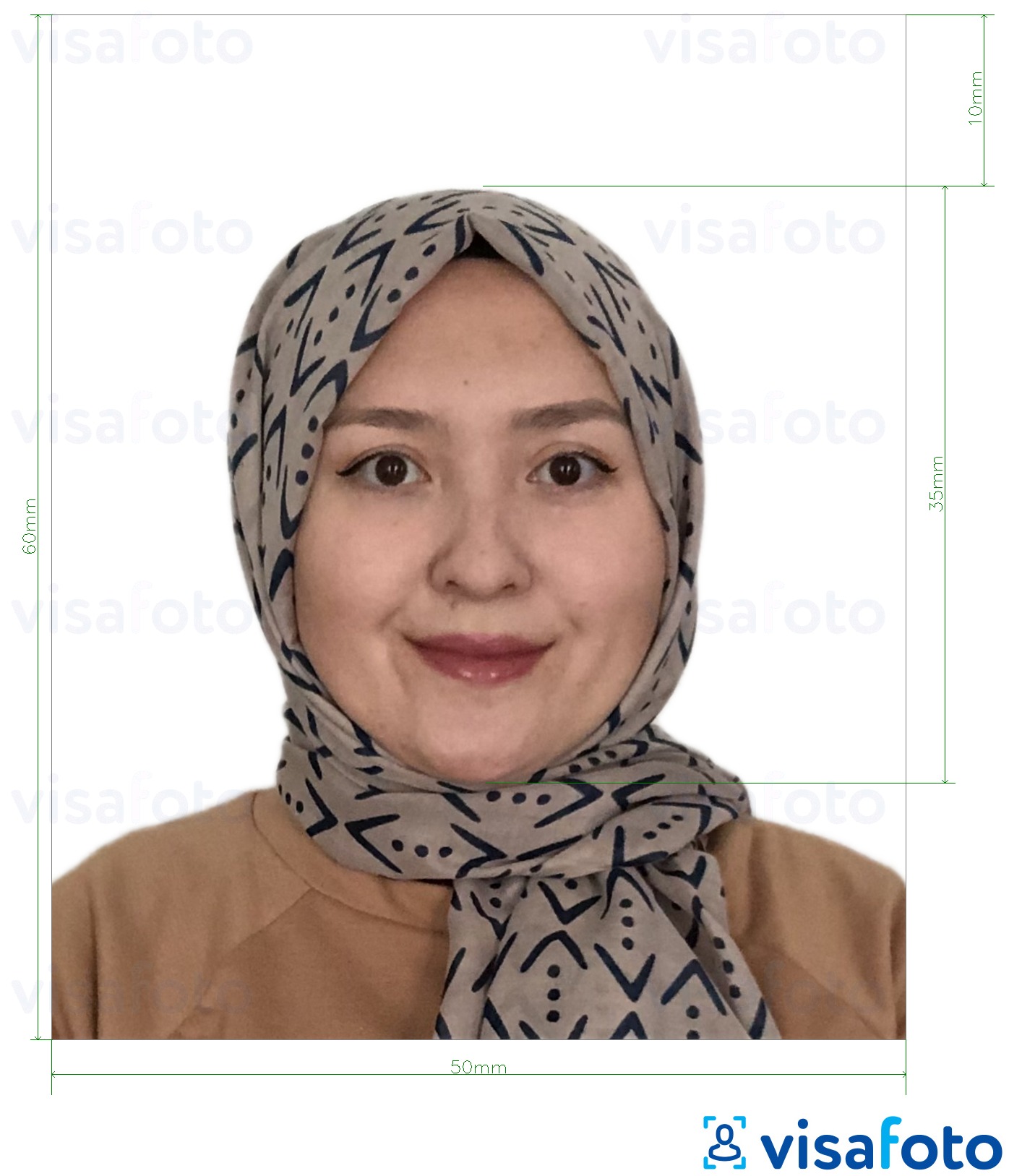 Exemples sur des photos pour Visa Turkménistan 5x6 cm (50x60 mm) avec les spécifications de taille exactes
