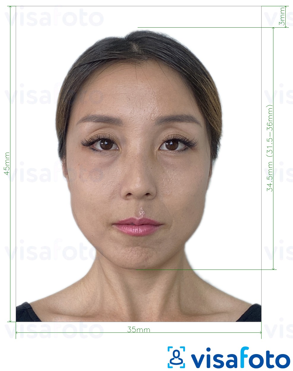 Exemples sur des photos pour Taiwan Visa 35x45 mm (3.5x4.5 cm) avec les spécifications de taille exactes