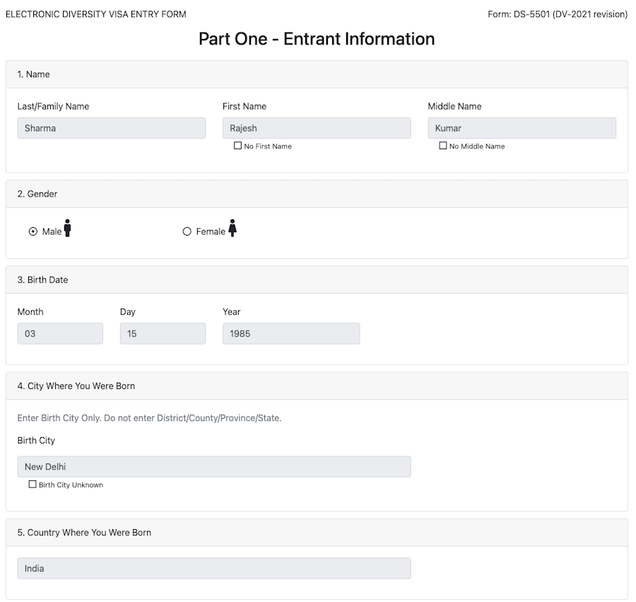 Comment remplir la section des informations personnelles du formulaire de loterie de la carte verte: un exemple.