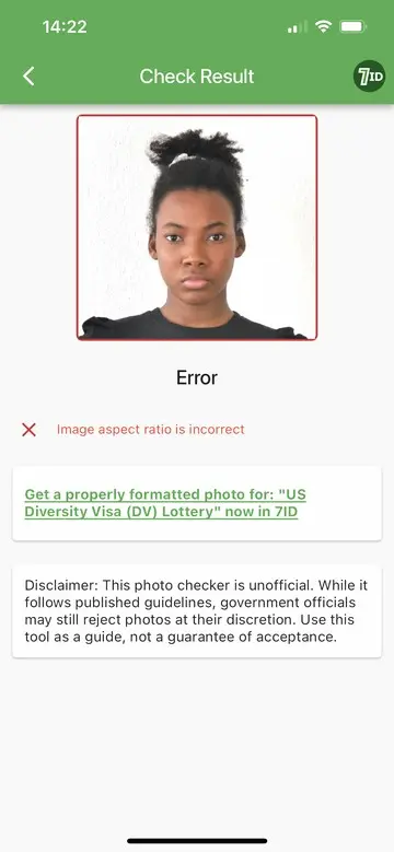 7ID App:  DV Lottery Photo Size