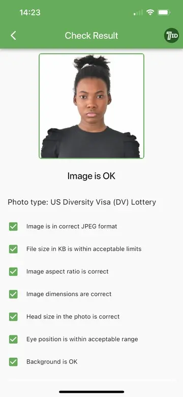 7ID App:  DV Lottery Photo Sample