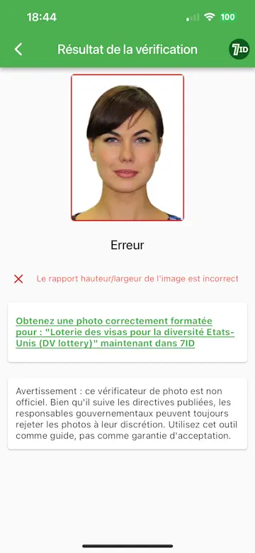 Vérifiez votre photo de loterie DV : l'application 7ID indiquera si la photo n'est pas valide